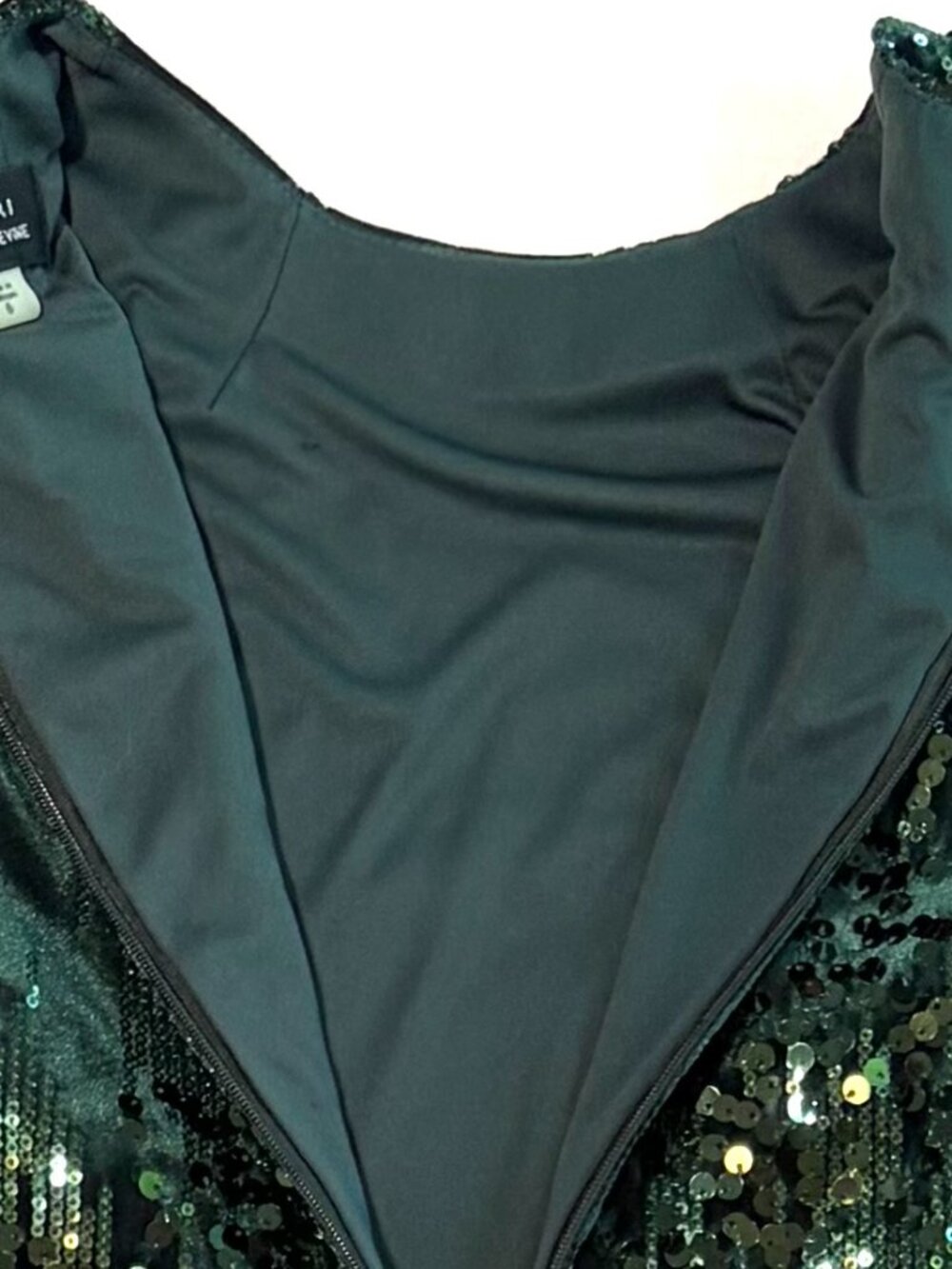 Tahari green velvet dress 6 sequins stretch sheath - Picture 8 of 12
